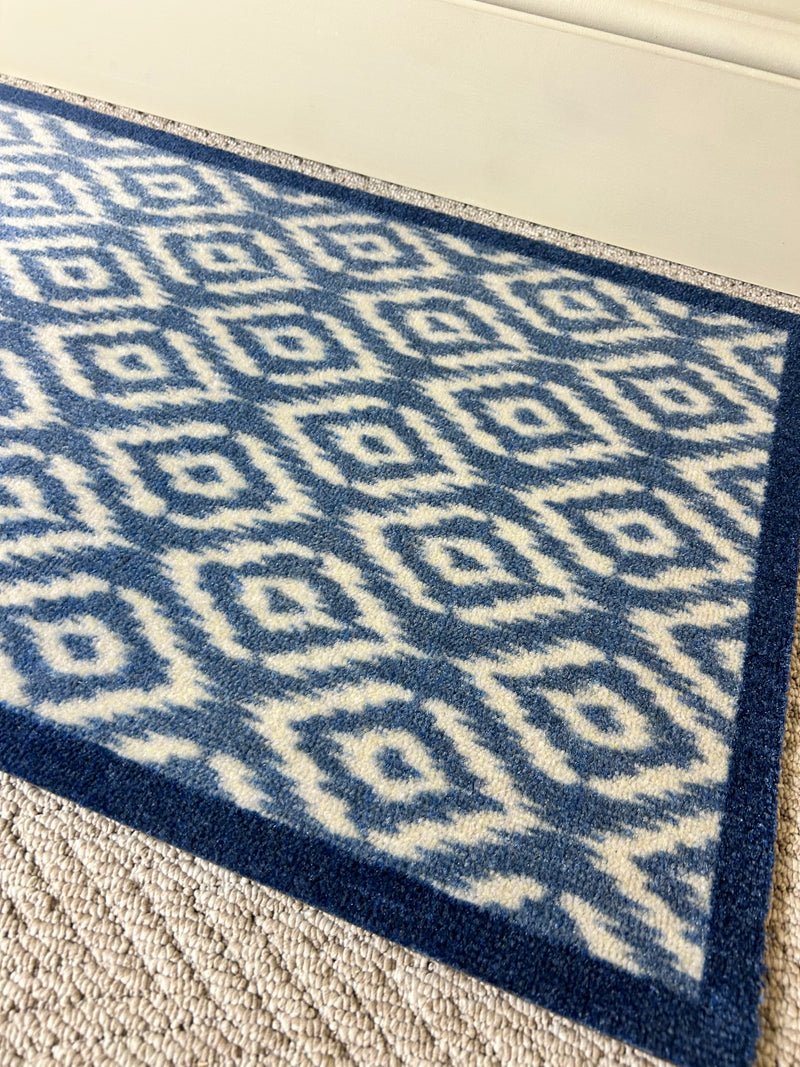 Blue abstract geo board washable rug door mat 50x75