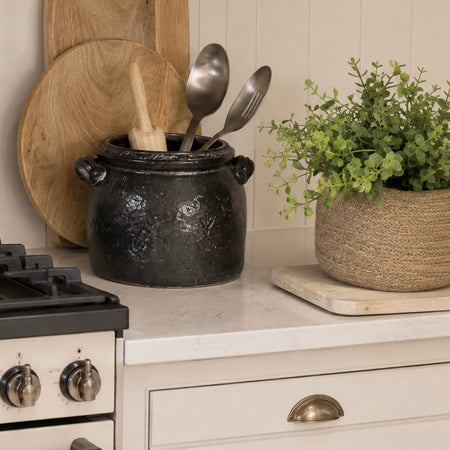 Ravello Large Charcoal Chunky Crackle Pot With Handles