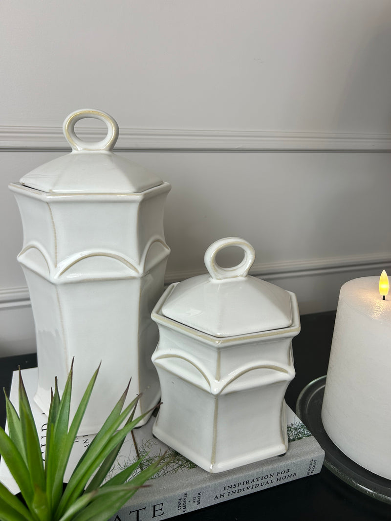 Ceramic lidded Hex jar 2 sizes