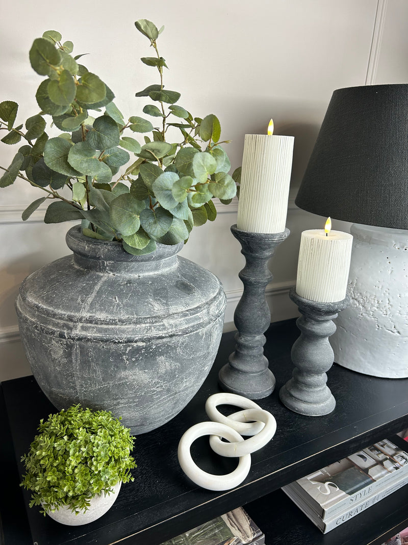 Stone look washed black candle stick 2 sizes
