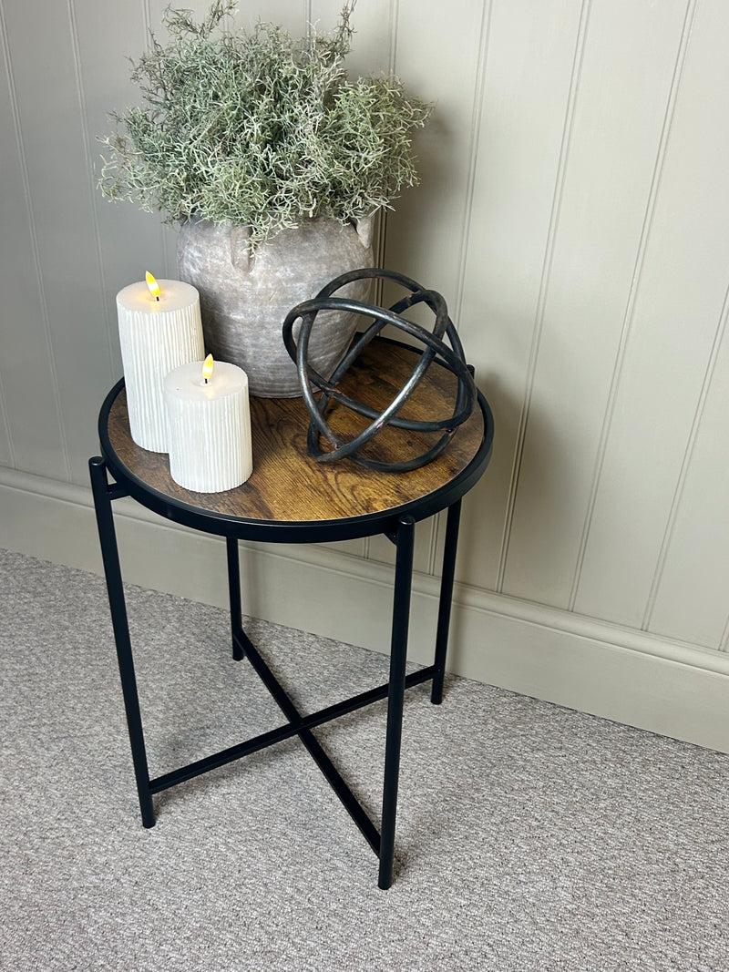 Round metal wood top side table