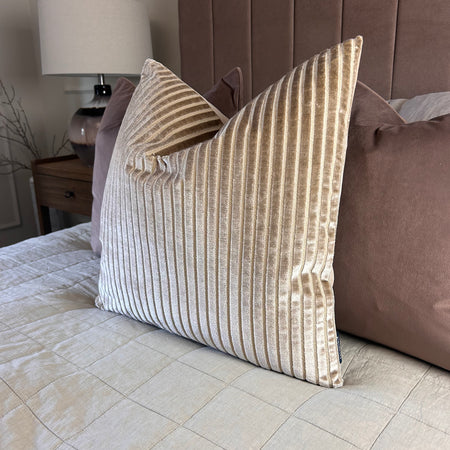Mink stone taupe stripe textured cushion 50cm