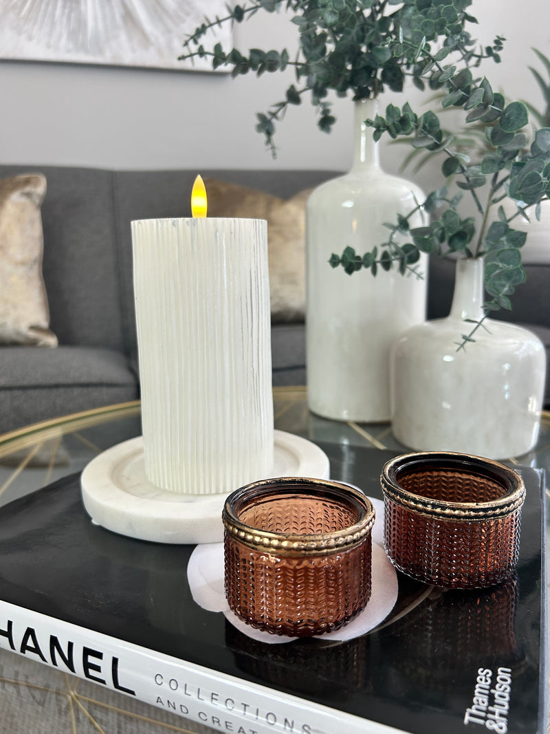Amber Glass Dot detail Candle Holder