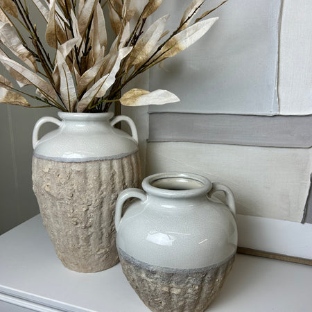Thorne amphora vase two tone textured crackle glaze 2 sizes