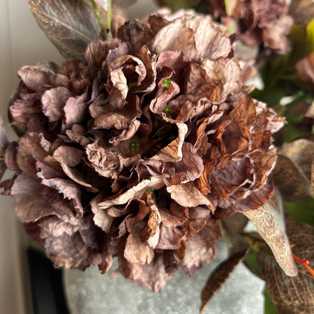 Mocha real feel ruffled hydrangea stem 52cm