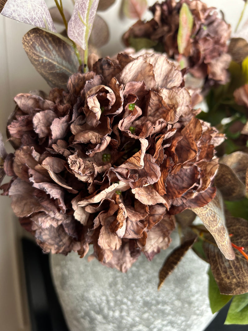 Mocha real feel ruffled hydrangea stem 52cm