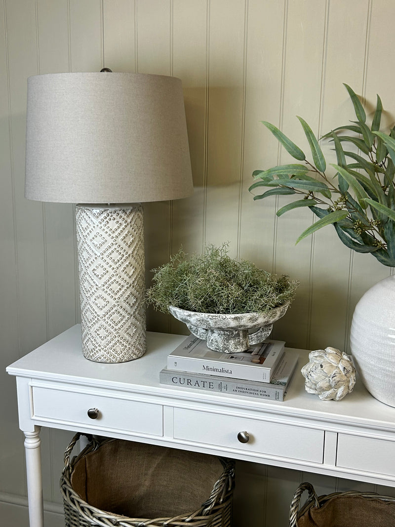 Tall Beaded Geo Lattice Lamp Linen Shade