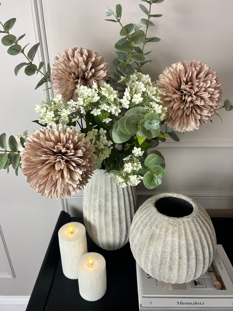 Pink allium Charlotte and eucalyptus arrangement