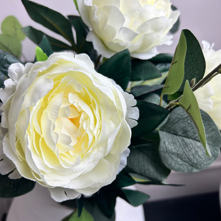 Cream Off White leafy Peony Stem