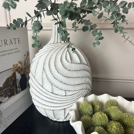 Two tone textured chunky round vase 30cm