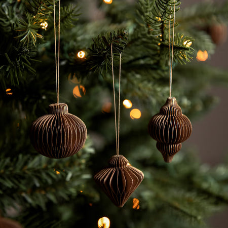 Set of 6 truffle brown paper decorations hanging tree decs