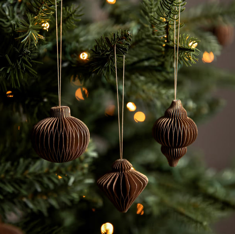 Set of 6 truffle brown paper decorations hanging tree decs