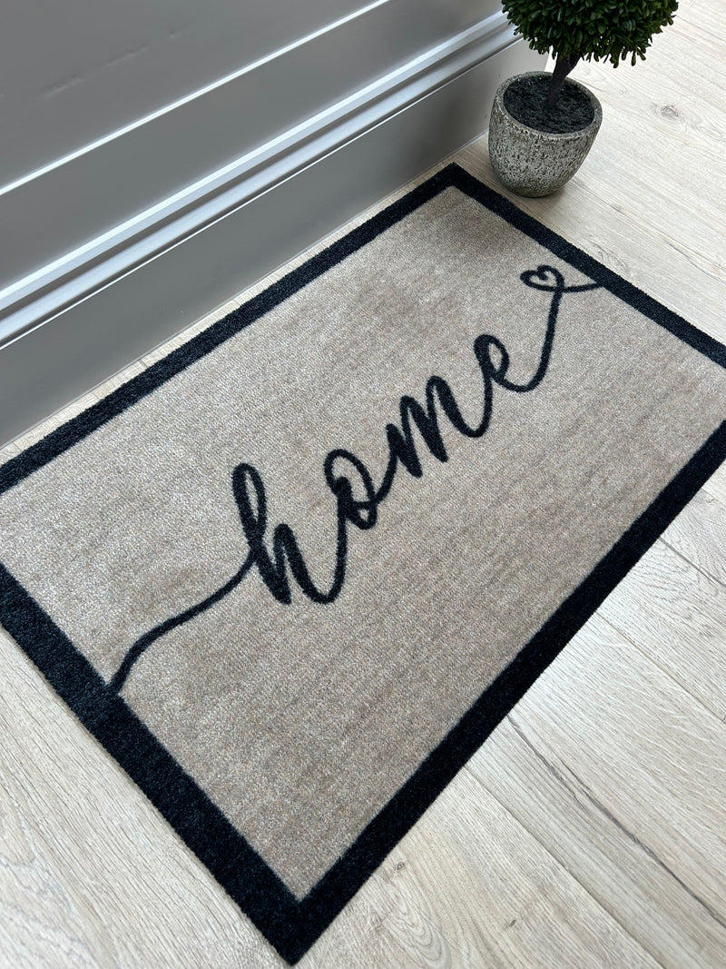 Home machine washable door mat rug cream black 50x75