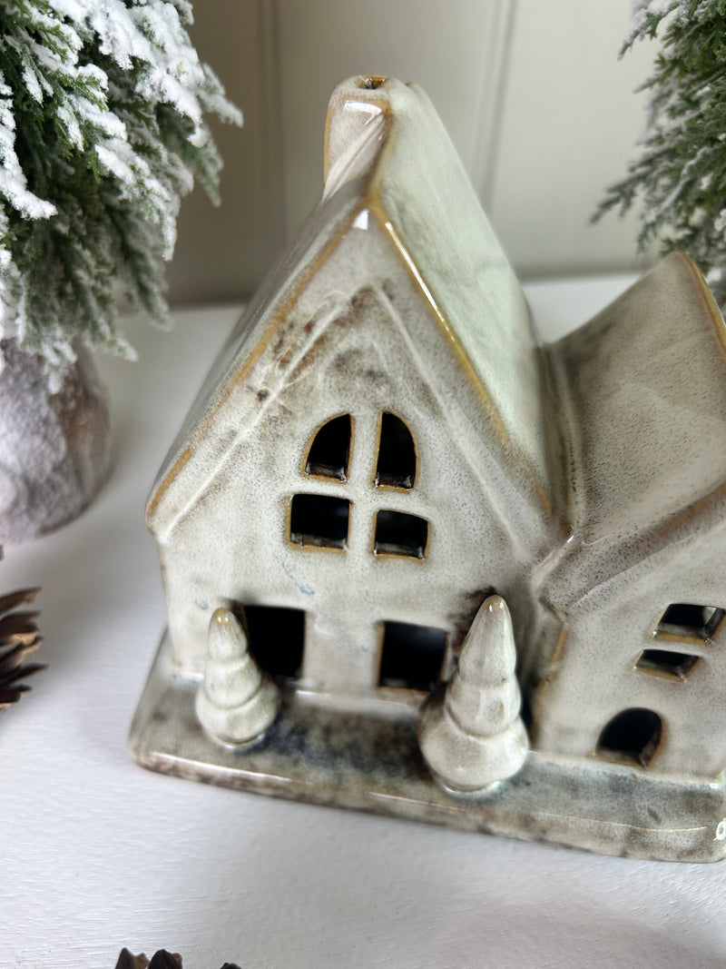 Reactive glaze brown cream Ceramic Led House