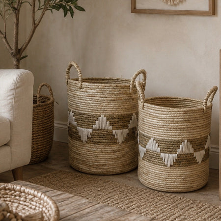Ecru Aztec Straight Sided Weaved Baskets, 2 Sizes