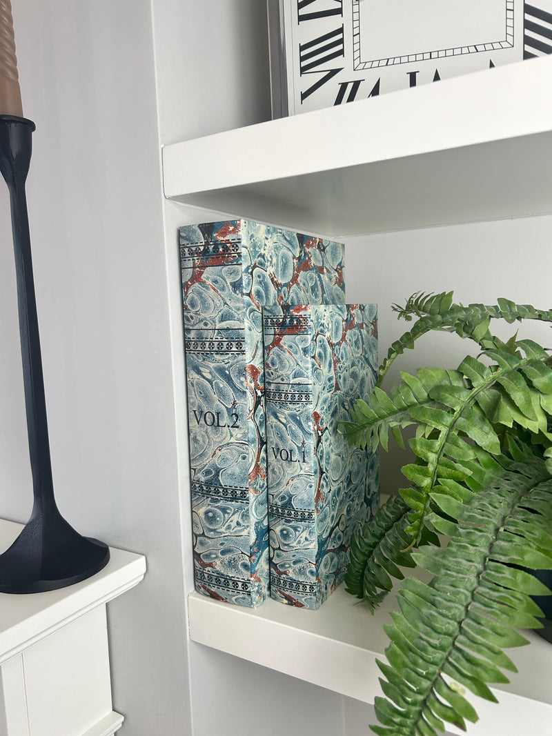 Set of Two Marble blues Water Effect Storage Books