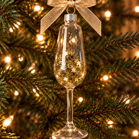 Glass gold star champagne glass hanging decoration
