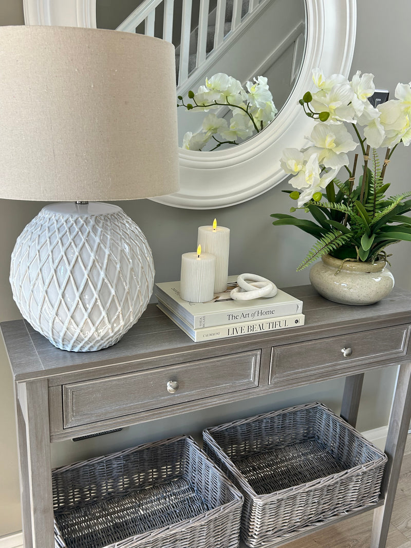 White vanda orchid in ceramic planter pot