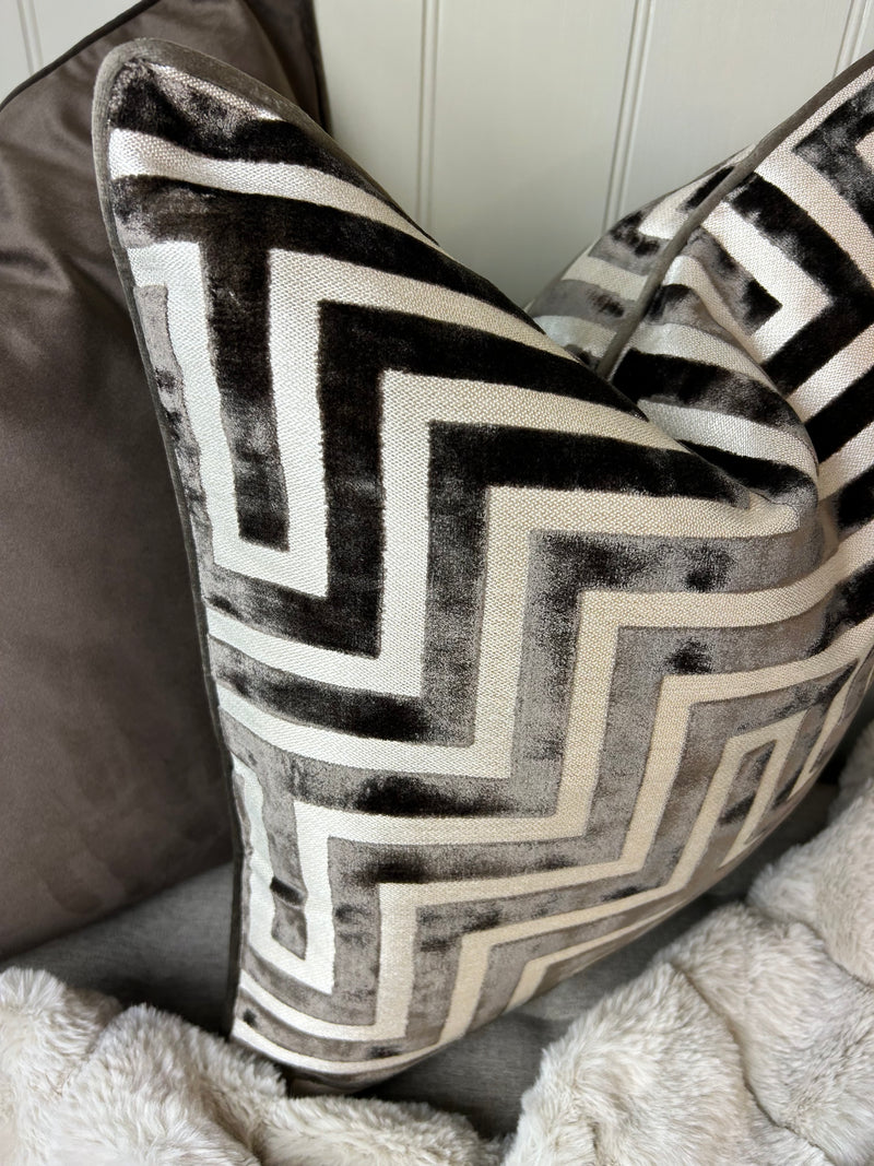 Back in stock soon Paul Moneypenny Chocolate Geo Patterned print Amazing luxury Cushion 43cm