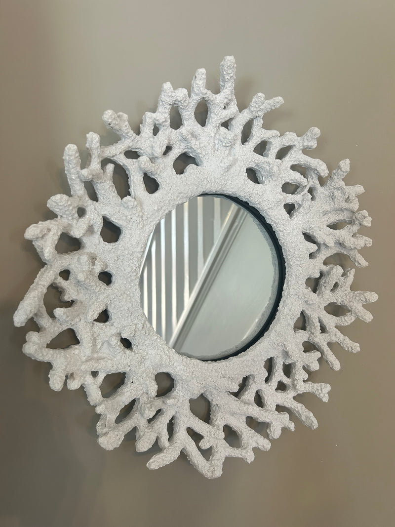 White Faux Coral Round Mirror 39cm