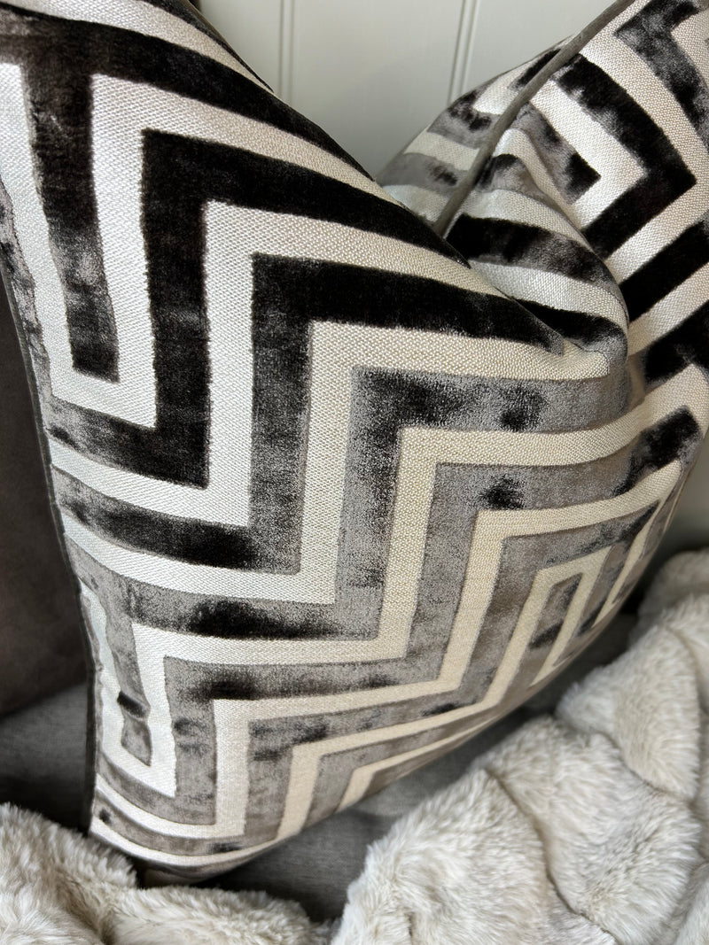 Back in stock soon Paul Moneypenny Chocolate Geo Patterned print Amazing luxury Cushion 43cm