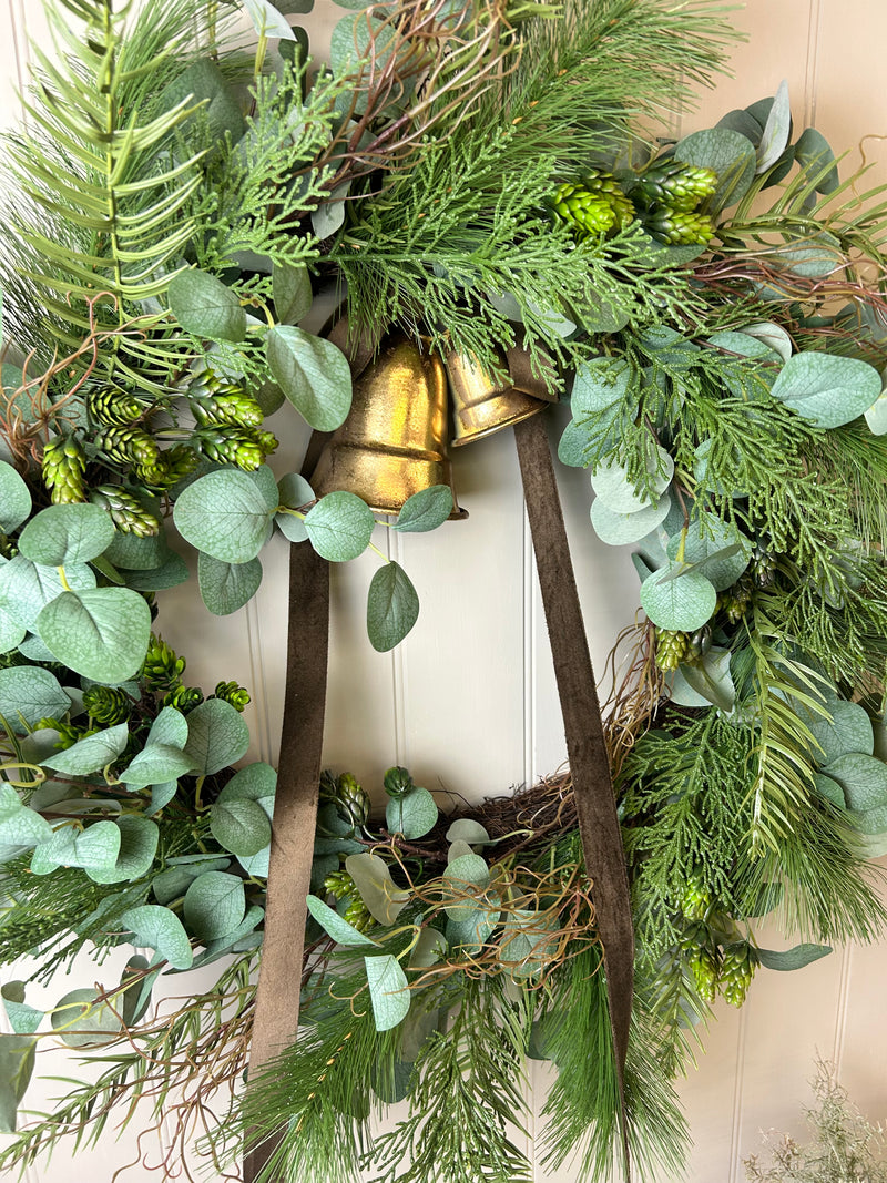 Gold brass hanging double bells