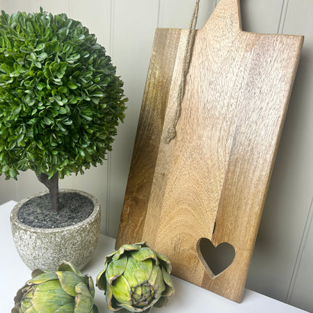 Heart detail mango wood chopping board rustic