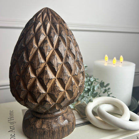 Chunky dark wood textured grain artichoke decoration ornament 25cm