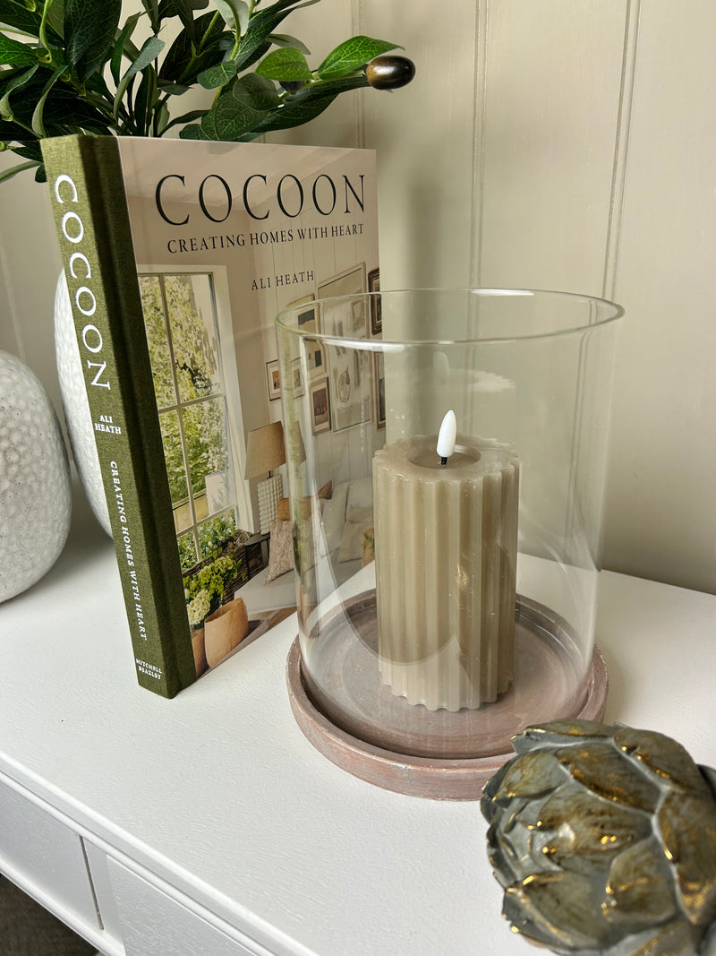 Siena brown large glass hurricane with rustic plate