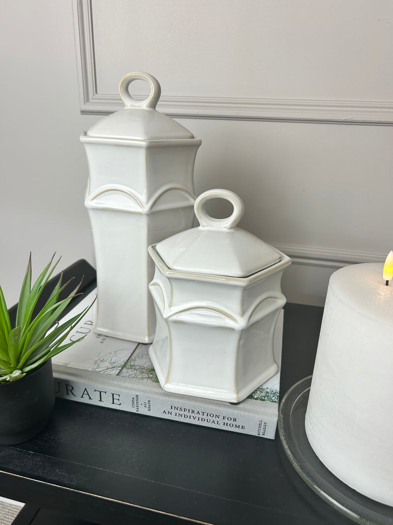 Ceramic lidded Hex jar 2 sizes