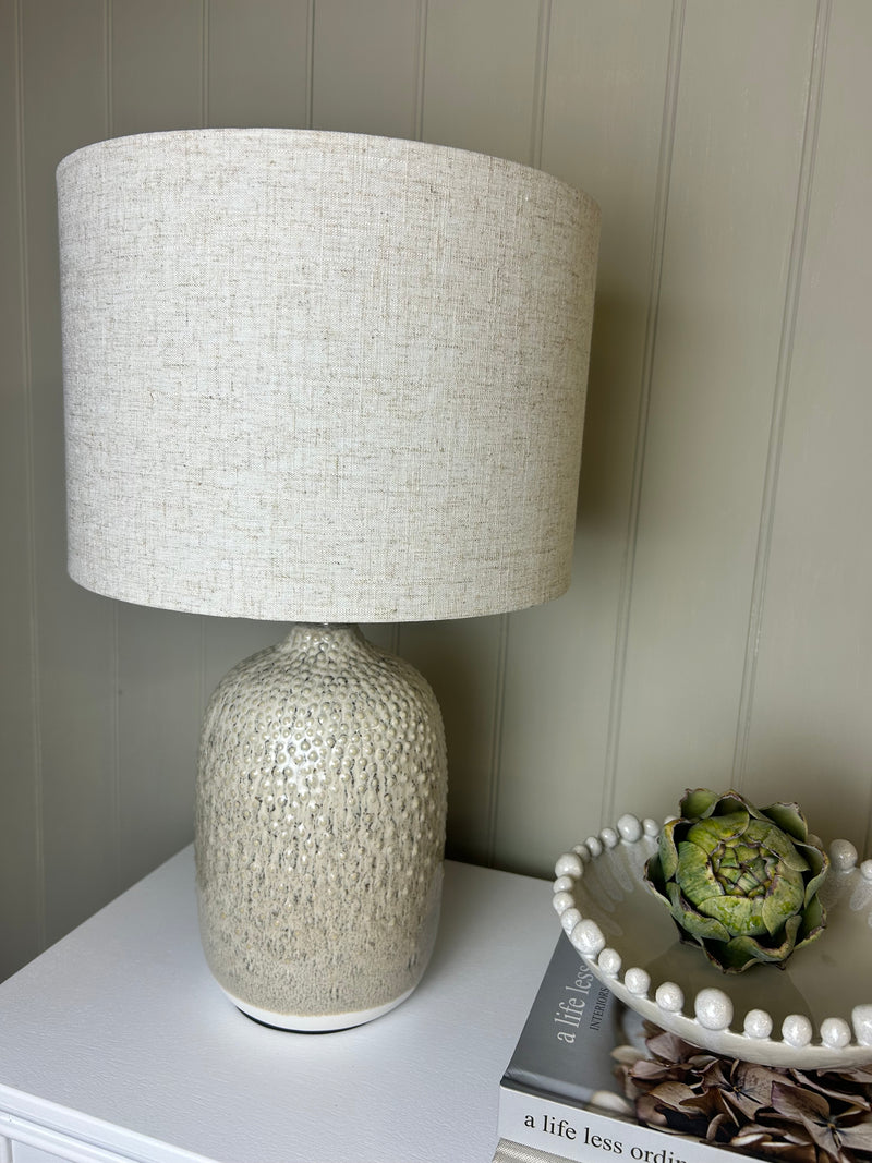 Stoneware ceramic Two Tone Taupe natural Textured Lamp Linen Shade