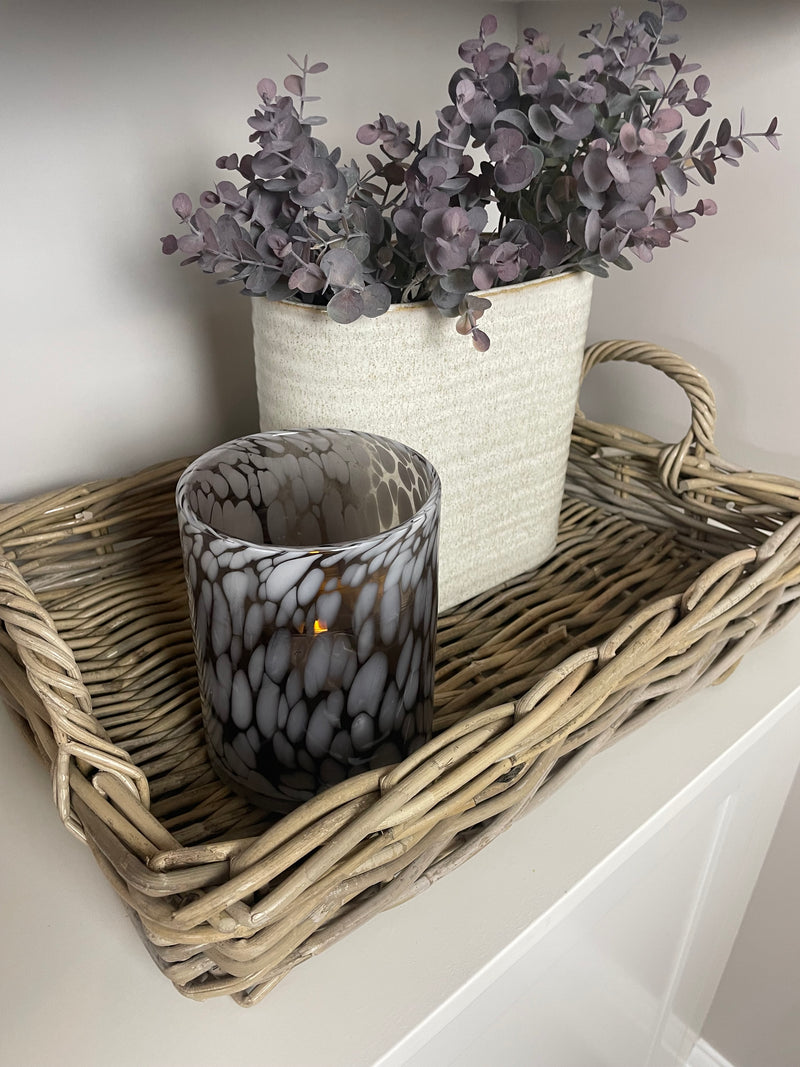 Oval ribbed slim neutral taupe vase