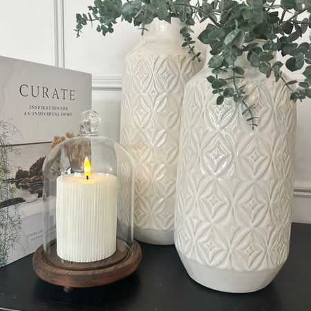 Cream embossed textured vase 2 sizes