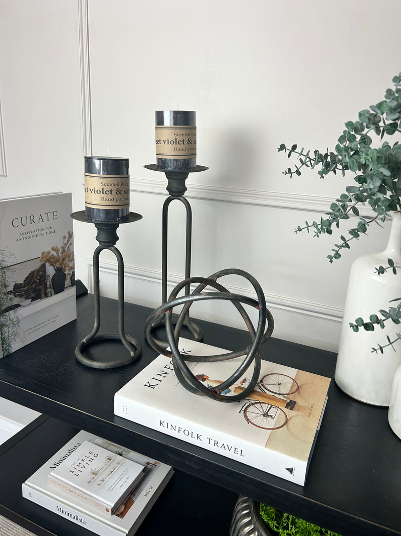 Set of Two Metal Black rustic Candlesticks