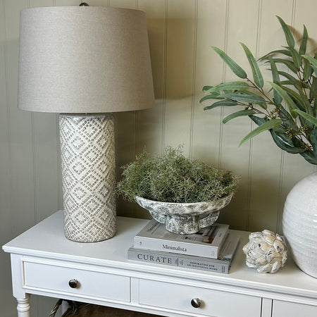 Tall Beaded Geo Lattice Lamp Linen Shade