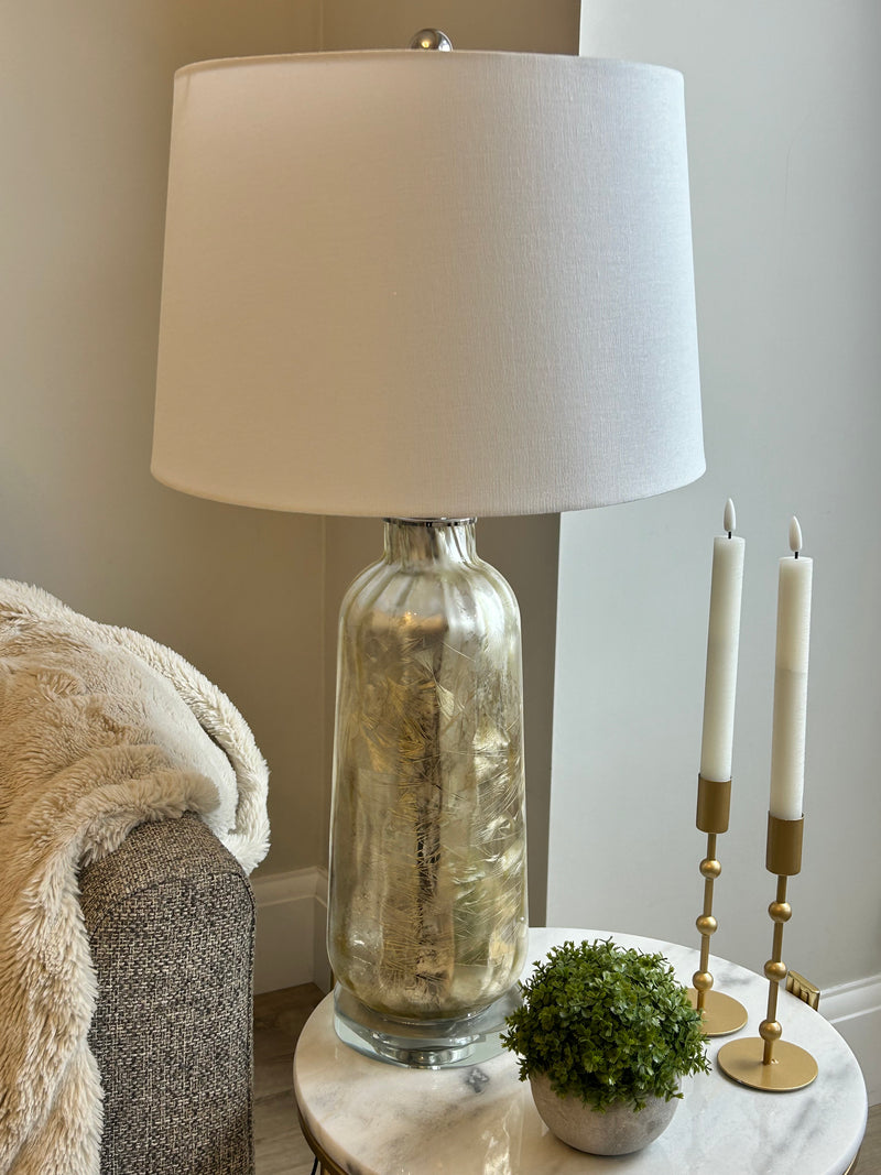 Silver champagne textured lamp with shade