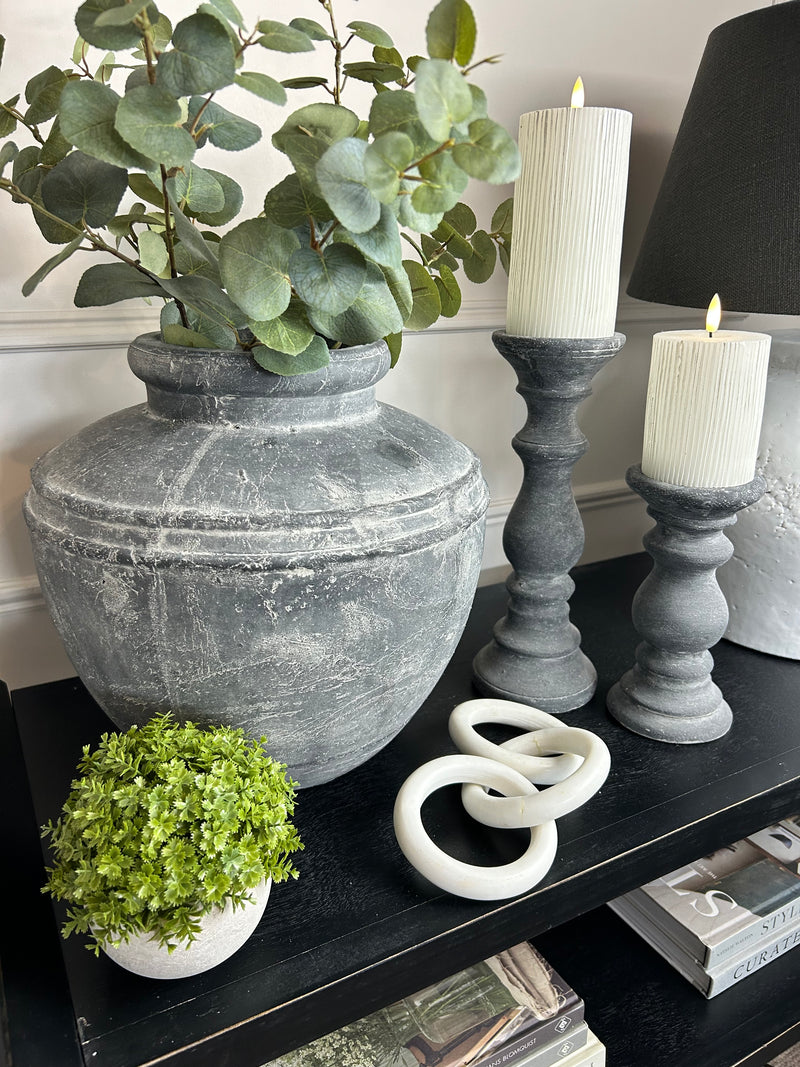 Stone look washed black candle stick 2 sizes