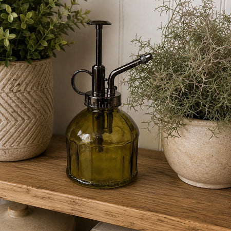 Green glass textured plant mister