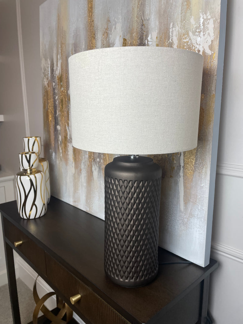 Patterned Brown bronze Ceramic Lamp with Linen Shade