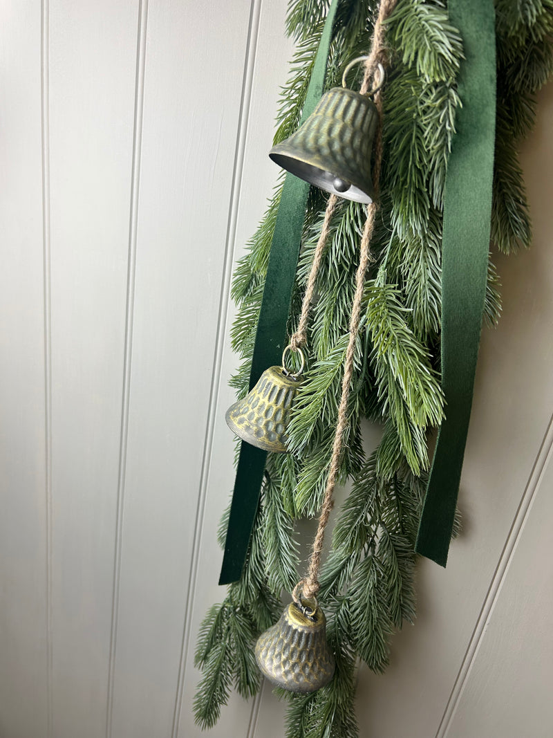 Set of 3 Fluted brass gold Metal Hanging Bells