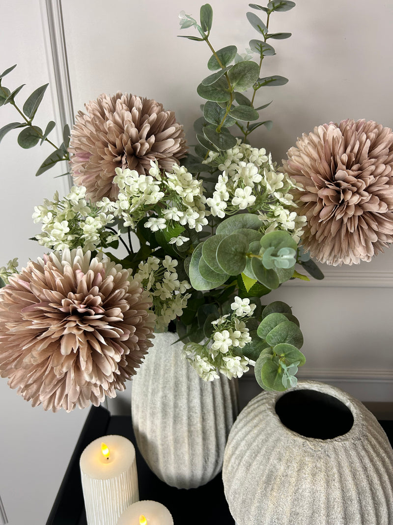 Pink allium Charlotte and eucalyptus arrangement