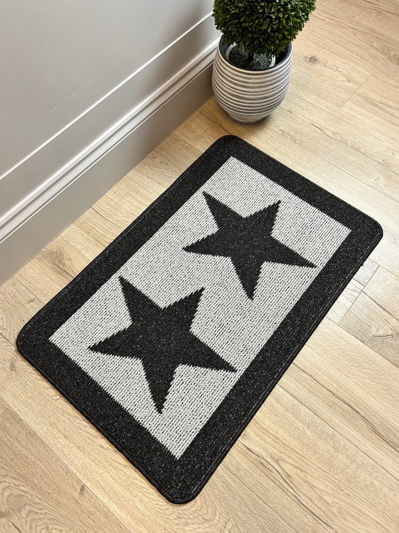 Charcoal Star Door washable Mat Rug 80x50cm and 67x100cm