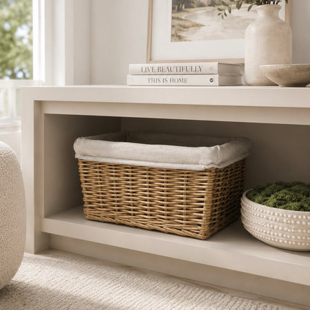 Dark weave wicker lined unlined basket square