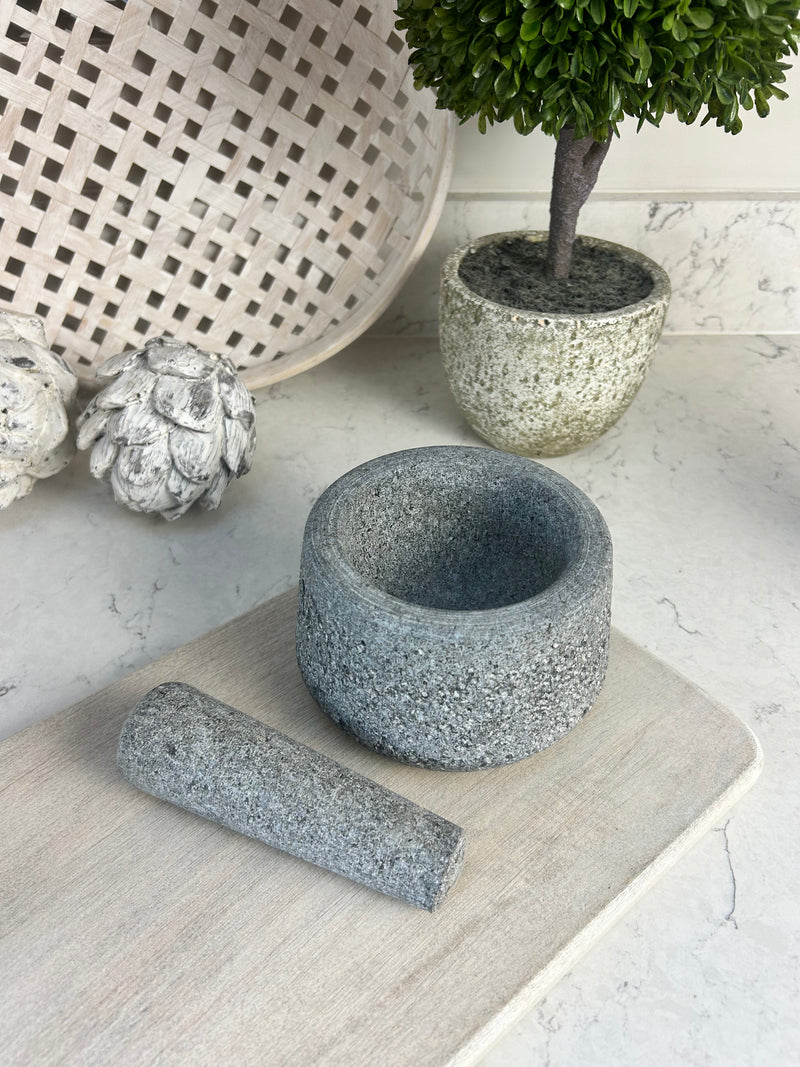 Granite pestle and mortar natural