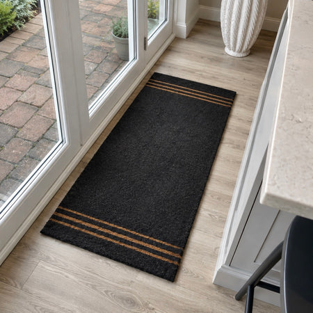 Extra large charcoal triple stripe coir doormat mat rug 125x55cm