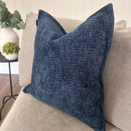 Navy Moddi Ripple Textured Velvet Piped Edge Trim Cushion