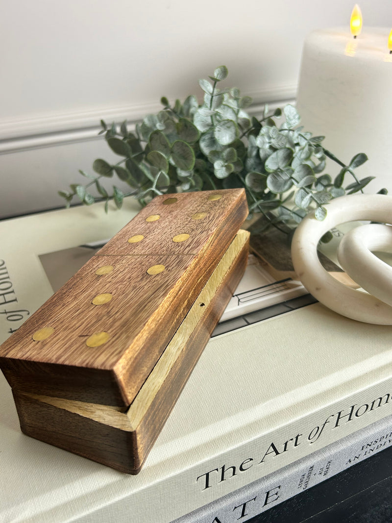 Brass wood dominoes set