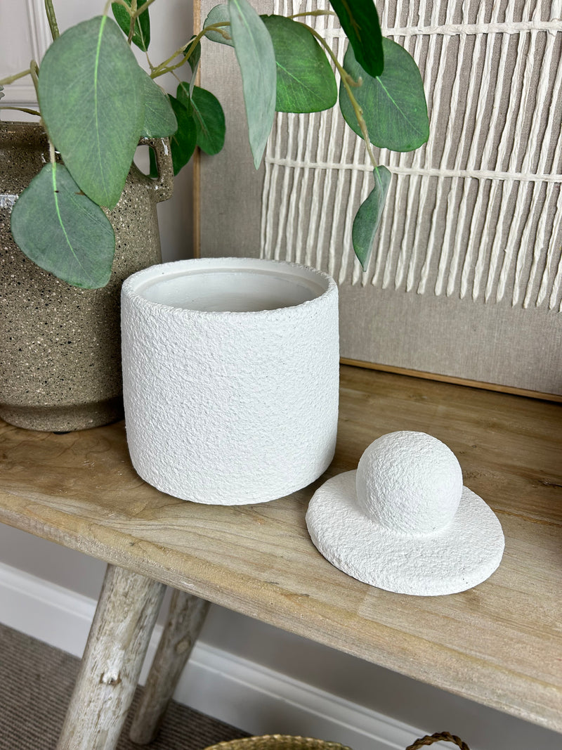 White textured lidded jar