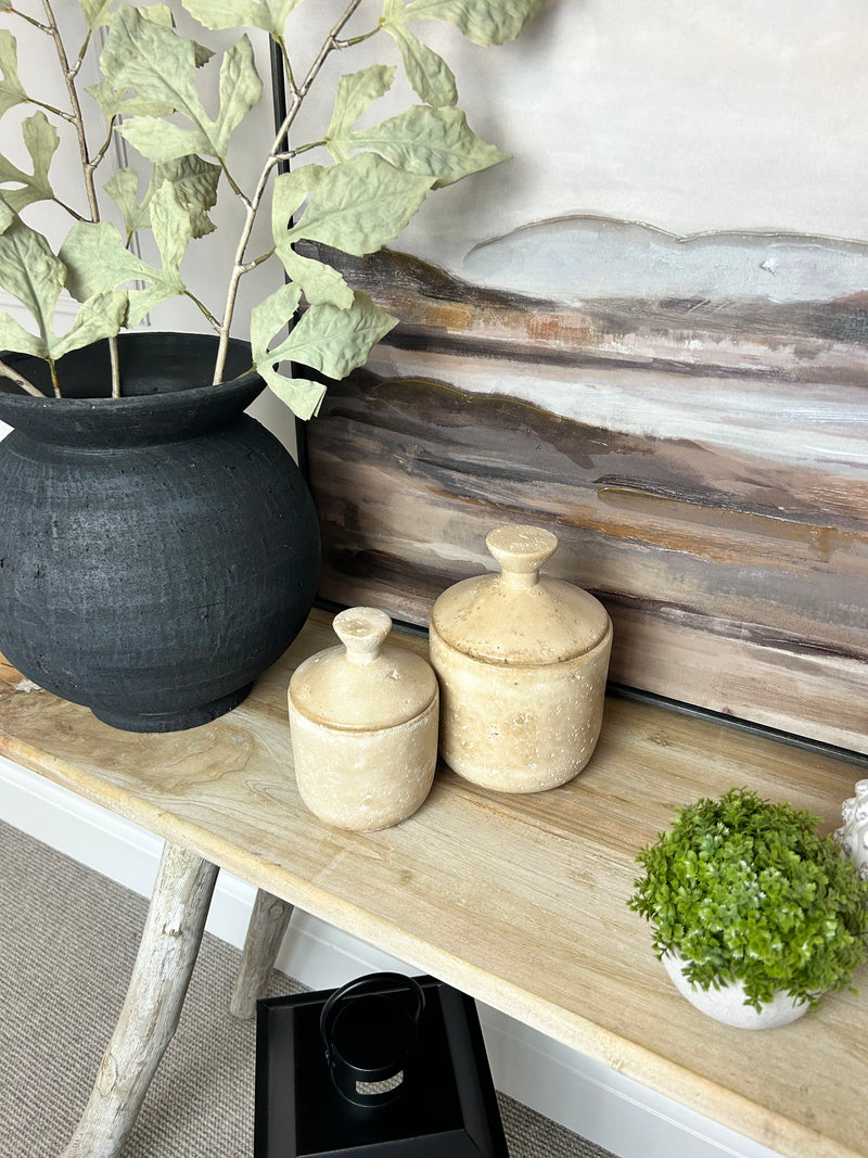 Taupe clay lidded jar pot 2 sizes