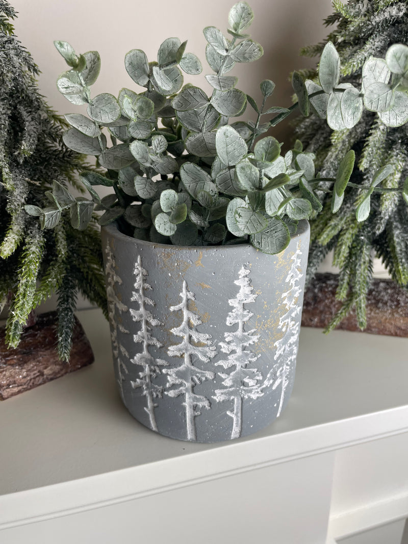 Medium Grey & White Tree Design Plant Pot